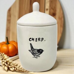 Rae Dunn Magenta Exclusive Ceramic‎ CHIRP Sugar Bowl Lid Bird Typewriter Font 6"